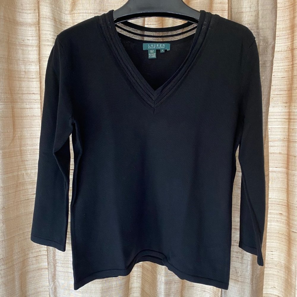 Ralph Lauren Black Silk V-Neck Sweater - Size S